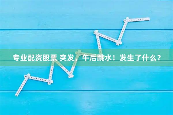专业配资股票 突发，午后跳水！发生了什么？