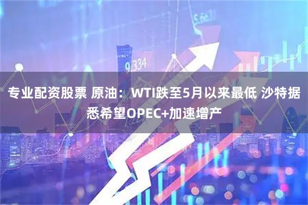 专业配资股票 原油：WTI跌至5月以来最低 沙特据悉希望OPEC+加速增产